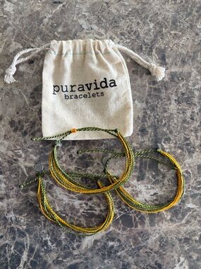 Pura Vida Green & Yellow Bracelets - Set of 3 with pouch